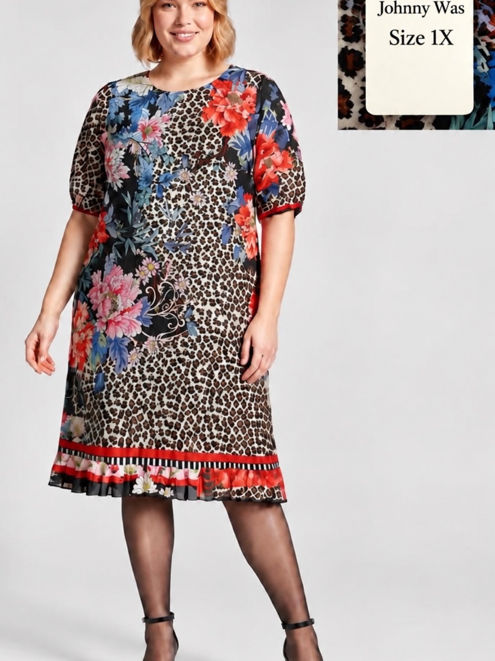 Johnny Was Multi-Color Floral & Leopard Midi Dress